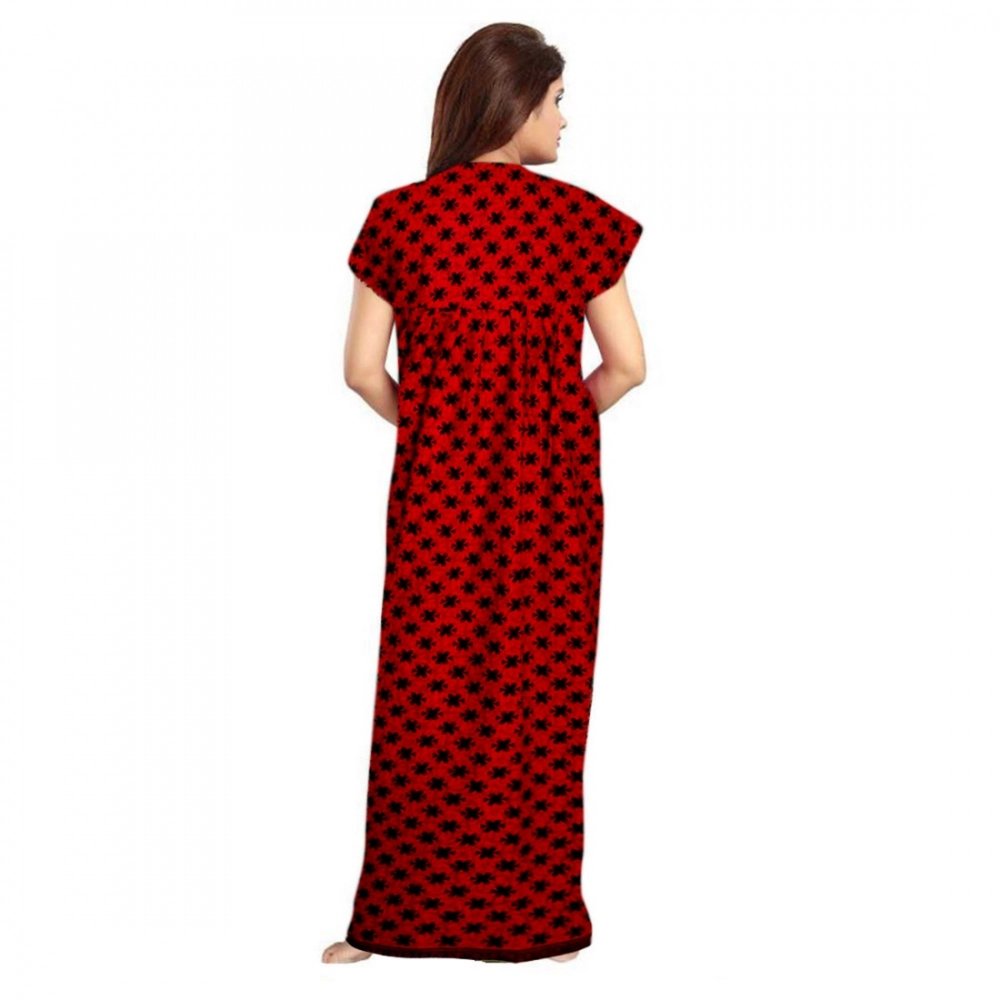 Spherevant Women's Cotton Printed Maxi Nighty (Red) - Image 2