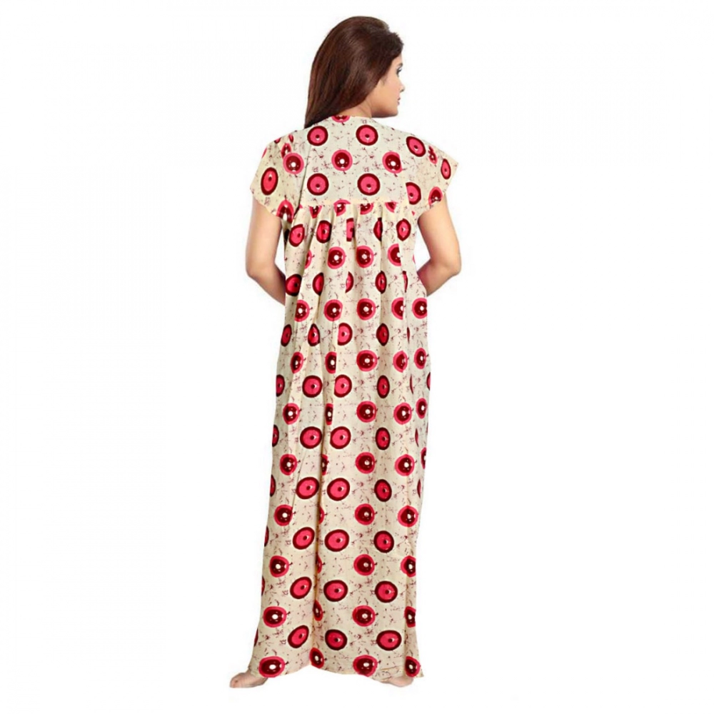 Spherevant Women's Cotton Printed Maxi Nighty (Red) - Image 2