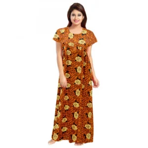 Spherevant Women's Cotton Printed Maxi Nighty (Mustard)