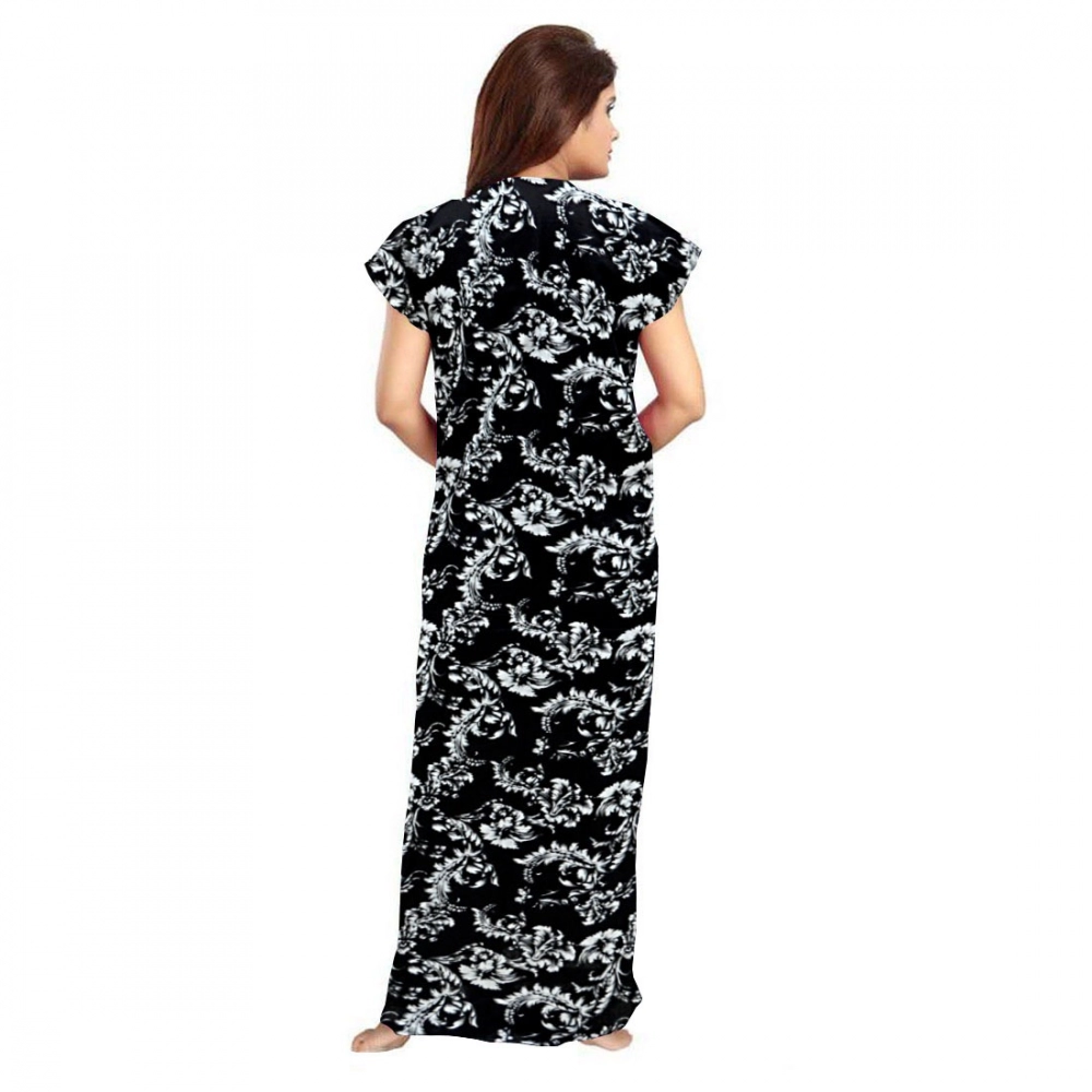 Spherevant Women's Cotton Printed Maxi Nighty (Black) - Image 2