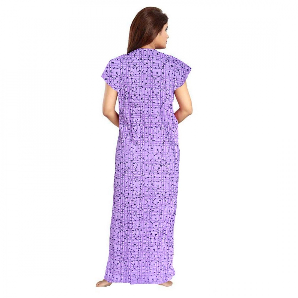 Spherevant Women's Cotton Printed Maxi Nighty (Lavender) - Image 2