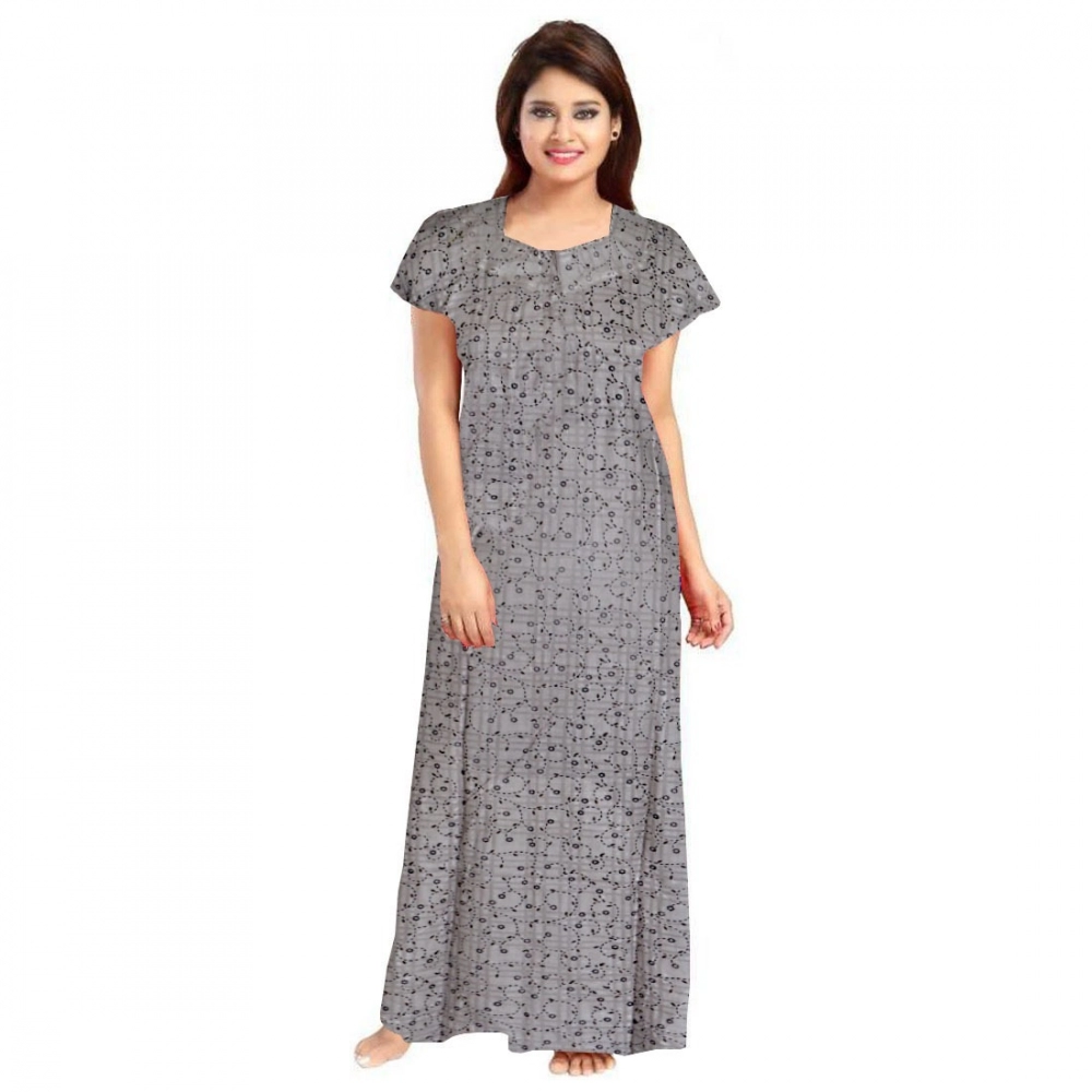 Spherevant Women's Cotton Printed Maxi Nighty (Grey)