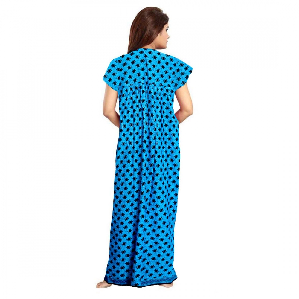 Spherevant Women's Cotton Printed Maxi Nighty (Aqua Blue) - Image 2