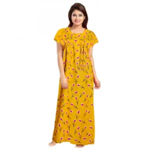 Spherevant Women's Cotton Printed Maxi Nighty (Yellow)