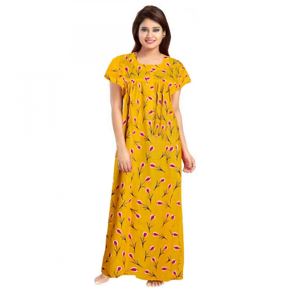 Spherevant Women's Cotton Printed Maxi Nighty (Yellow)