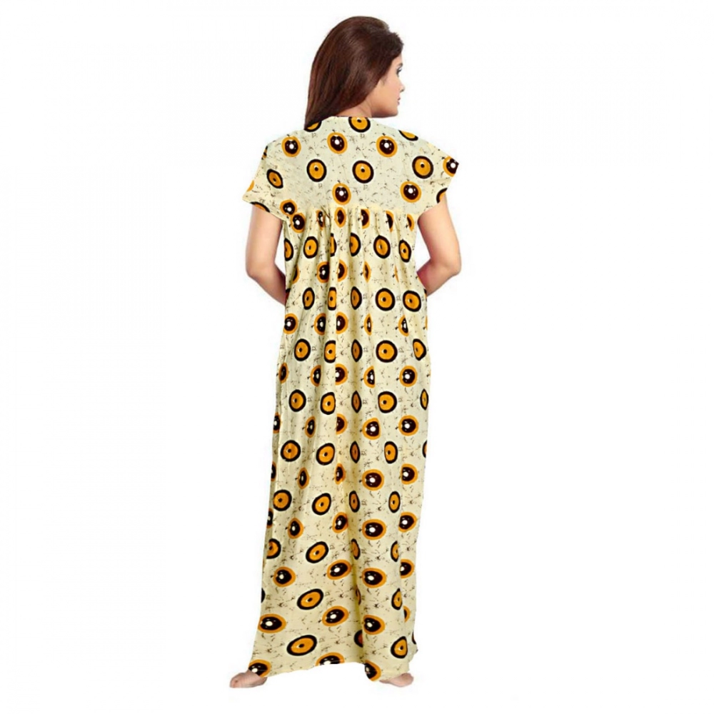 Spherevant Women's Cotton Printed Maxi Nighty (Off White) - Image 2