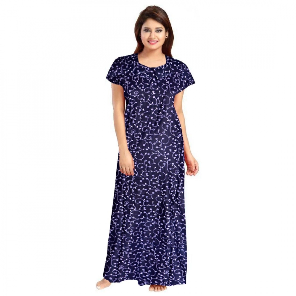 Spherevant Women's Cotton Printed Maxi Nighty (Blue)