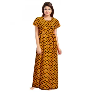 Spherevant Women's Cotton Printed Maxi Nighty (Mustard)