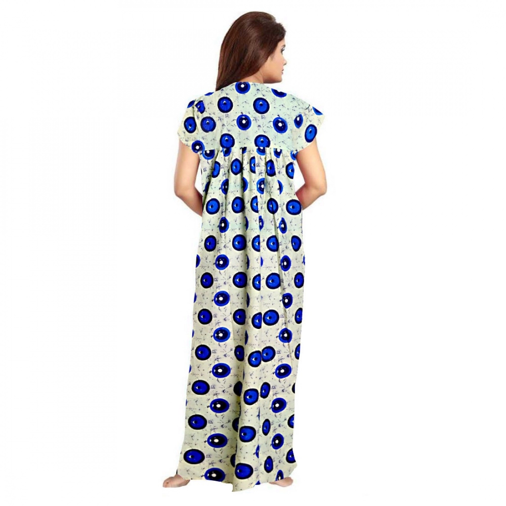 Spherevant Women's Cotton Printed Maxi Nighty (Off White) - Image 2