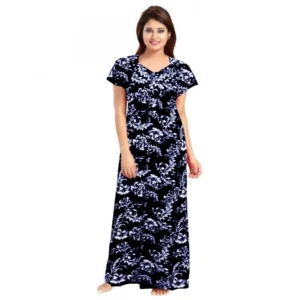 Spherevant Women's Cotton Printed Maxi Nighty (Blue)
