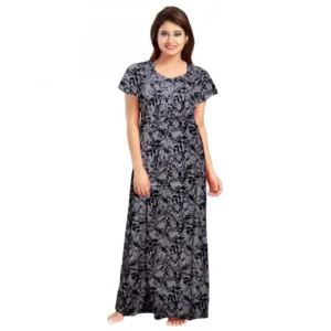 Spherevant Women's Cotton Printed Maxi Nighty (Grey)