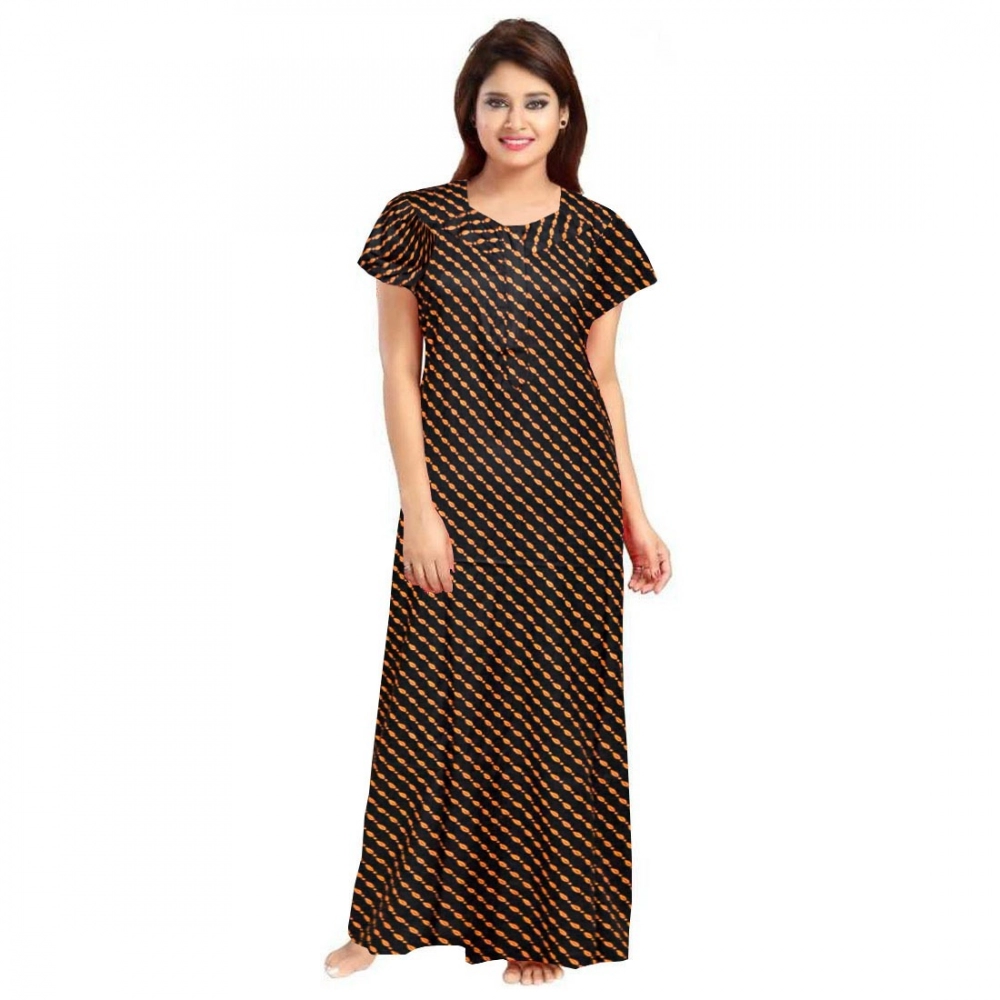 Spherevant Women's Cotton Printed Maxi Nighty (Brown)
