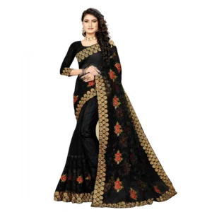 Spherevant Women's Net Saree With Blouse (Black, 5-6Mtrs)