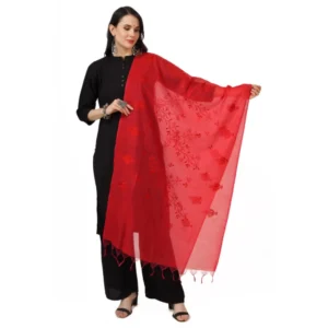 Spherevant Women's Cotton Embroidered Dupatta (Red, Length: 2.25 to 2.50 Mtr)