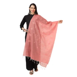 Spherevant Women's Cotton Embroidered Dupatta (Peach, Length: 2.25 to 2.50 Mtr)