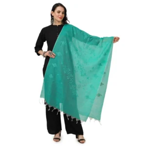 Spherevant Women's Cotton Embroidered Dupatta (Turquoise, Length: 2.25 to 2.50 Mtr)