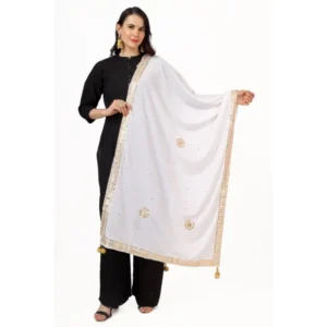 Spherevant Women's Velvet Gotta Patti Dupatta (White, Length: 2.25 to 2.50 Mtr)