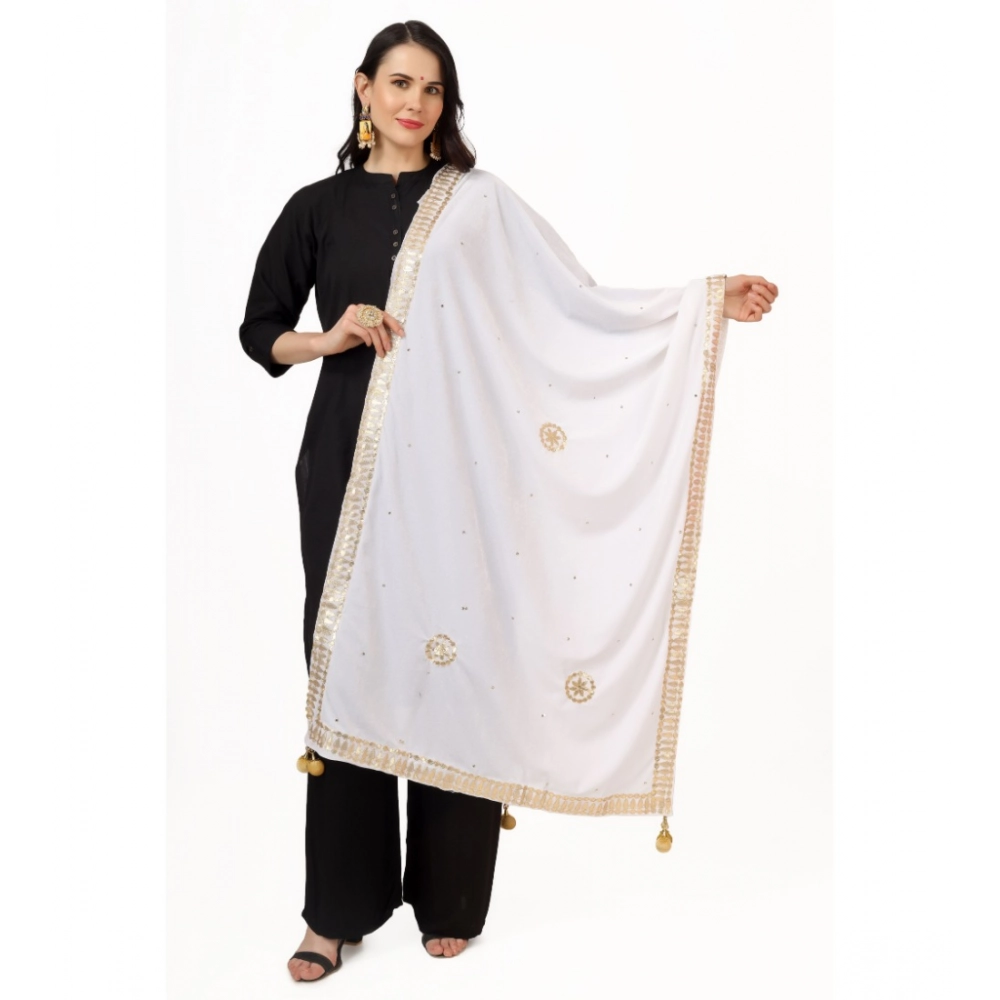 Spherevant Women's Velvet Gotta Patti Dupatta (White, Length: 2.25 to 2.50 Mtr)
