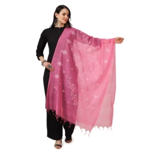 Spherevant Women's Cotton Embroidered Dupatta (Pink, Length: 2.25 to 2.50 Mtr)