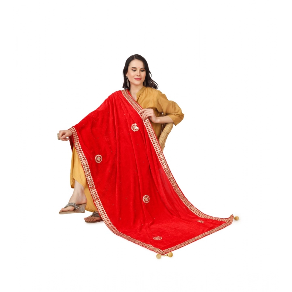 Spherevant Women's Velvet Gotta Patti Dupatta (Red, Length: 2.25 to 2.50 Mtr) - Image 5