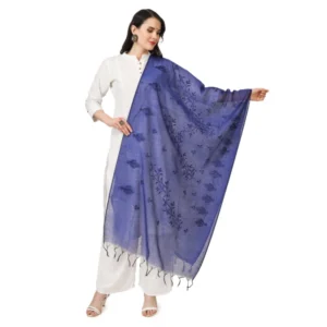 Spherevant Women's Cotton Embroidered Dupatta (Blue, Length: 2.25 to 2.50 Mtr)
