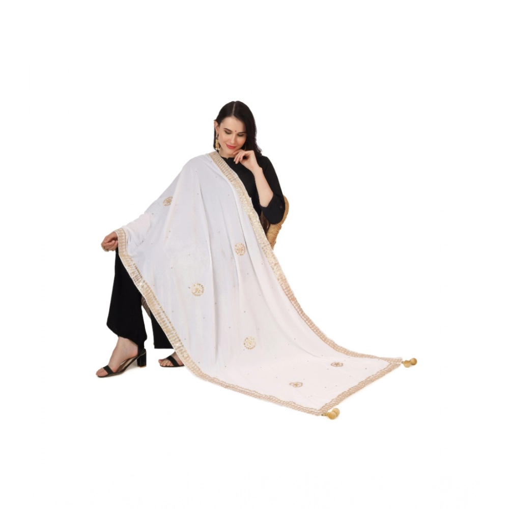 Spherevant Women's Velvet Gotta Patti Dupatta (White, Length: 2.25 to 2.50 Mtr) - Image 5