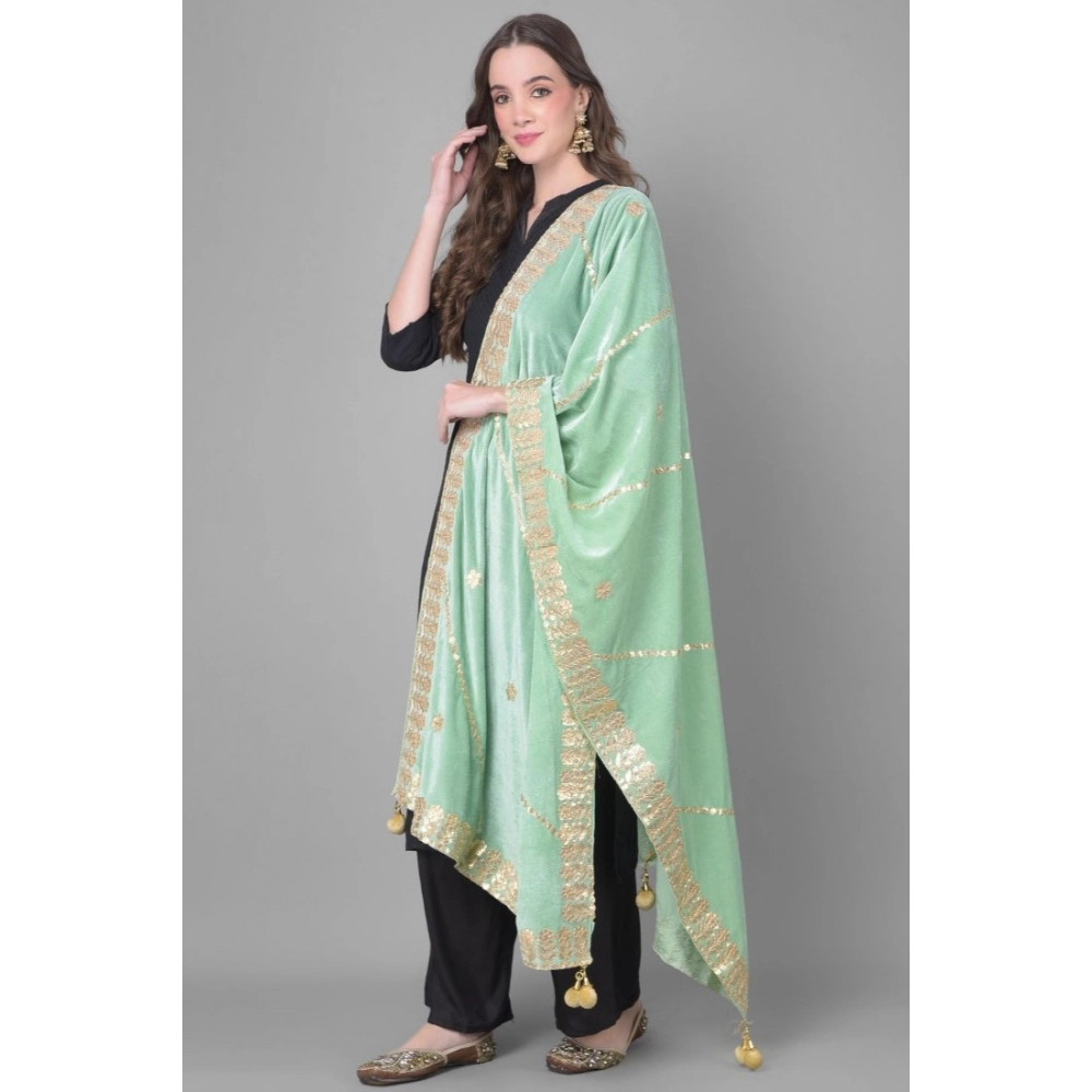 Spherevant Women's Velvet Gotta Patti Dupatta (Sea Green, Length: 2.25 to 2.50 Mtr) - Image 3