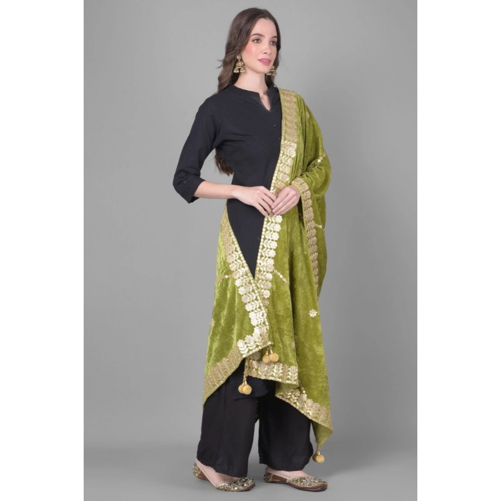 Spherevant Women's Velvet Gotta Patti Dupatta (Olive, Length: 2.25 to 2.50 Mtr) - Image 4