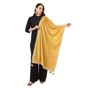 Spherevant Women's Velvet Gotta Patti Dupatta (Yellow, Length: 2.25 to 2.50 Mtr)