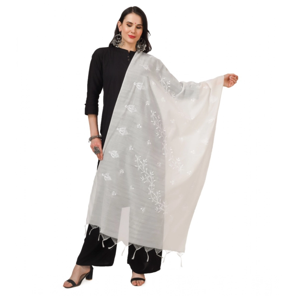 Spherevant Women's Cotton Embroidered Dupatta (White, Length: 2.25 to 2.50 Mtr)