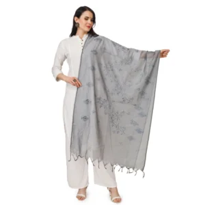 Spherevant Women's Cotton Embroidered Dupatta (Grey, Length: 2.25 to 2.50 Mtr)