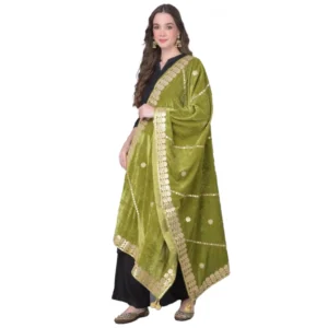 Spherevant Women's Velvet Gotta Patti Dupatta (Olive, Length: 2.25 to 2.50 Mtr)