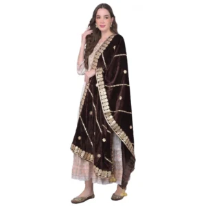 Spherevant Women's Velvet Gotta Patti Dupatta (Brown, Length: 2.25 to 2.50 Mtr)