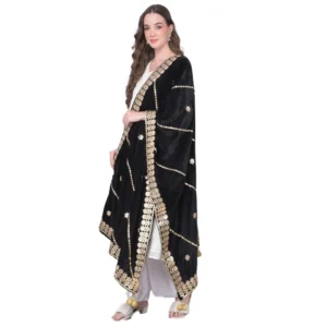 Spherevant Women's Velvet Gotta Patti Dupatta (Black, Length: 2.25 to 2.50 Mtr)