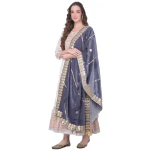 Spherevant Women's Velvet Gotta Patti Dupatta (Grey, Length: 2.25 to 2.50 Mtr)