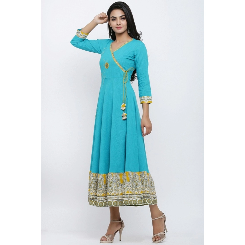 Spherevant Women's Casual 3/4 th Sleeve Embroidery Cotton Blend Kurti (Torque Green) - Image 2