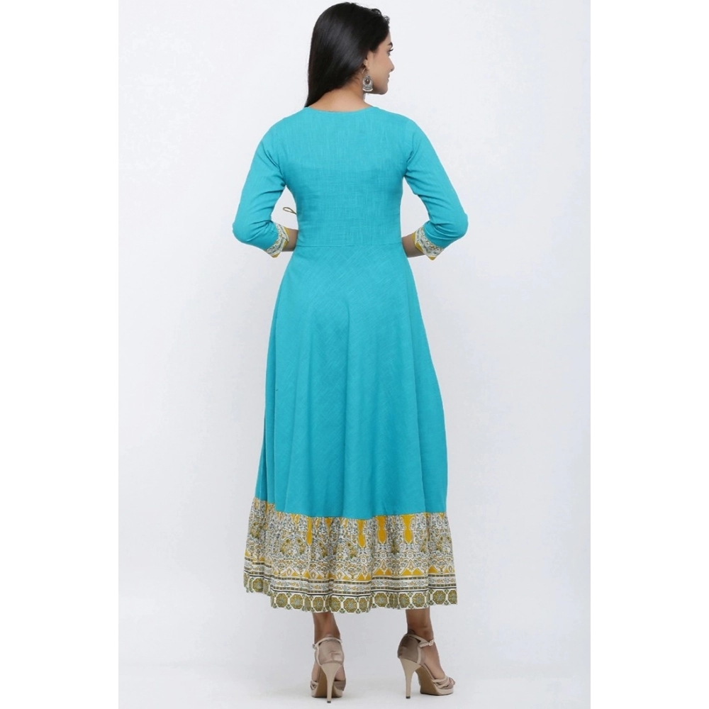Spherevant Women's Casual 3/4 th Sleeve Embroidery Cotton Blend Kurti (Torque Green) - Image 5