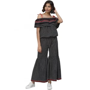 Spherevant Women's Casual shoulder sleeve Geomatrical Printed Cotton Dress (Black)