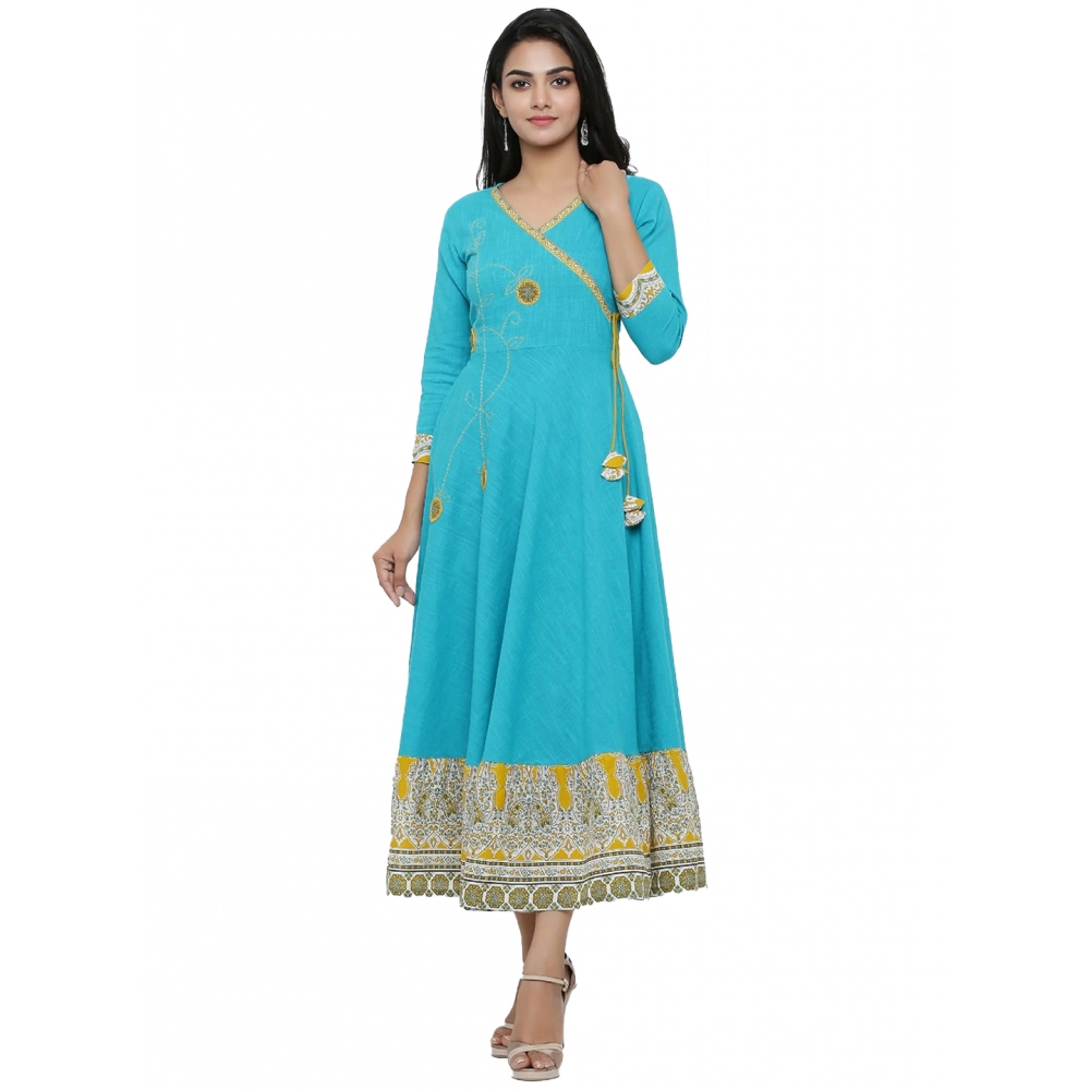 Spherevant Women's Casual 3/4 th Sleeve Embroidery Cotton Blend Kurti (Torque Green)