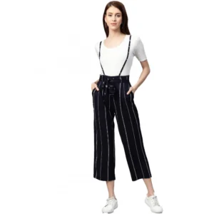 Spherevant Women's Casual Short Sleeve Striped Rayon Dungaree (Blue)