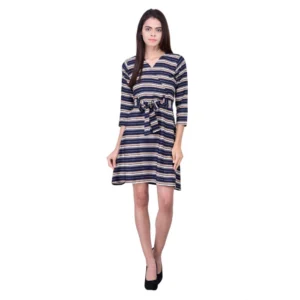 Spherevant Women's Cotton Blend Solid 3-4 Sleeve Dress (Blue)