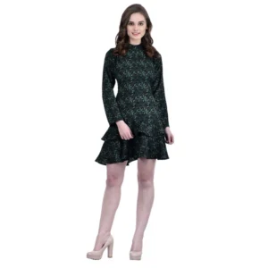 Spherevant Women's Cotton Blend Floral Full Sleeves Dress (Green)