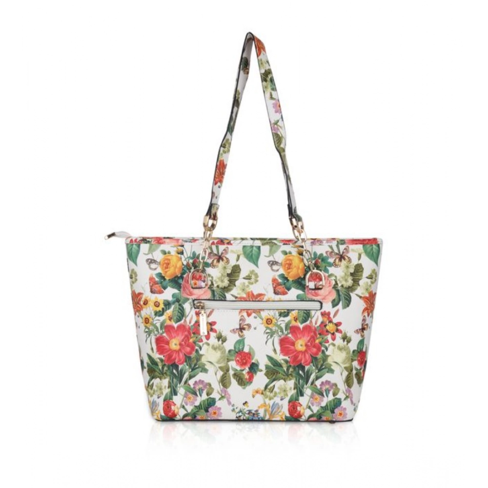 Spherevant Women's Faux Leather Printed Tote Bag (White Orang) - Image 4