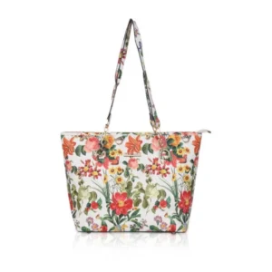Spherevant Women's Faux Leather Printed Tote Bag (White Orang)