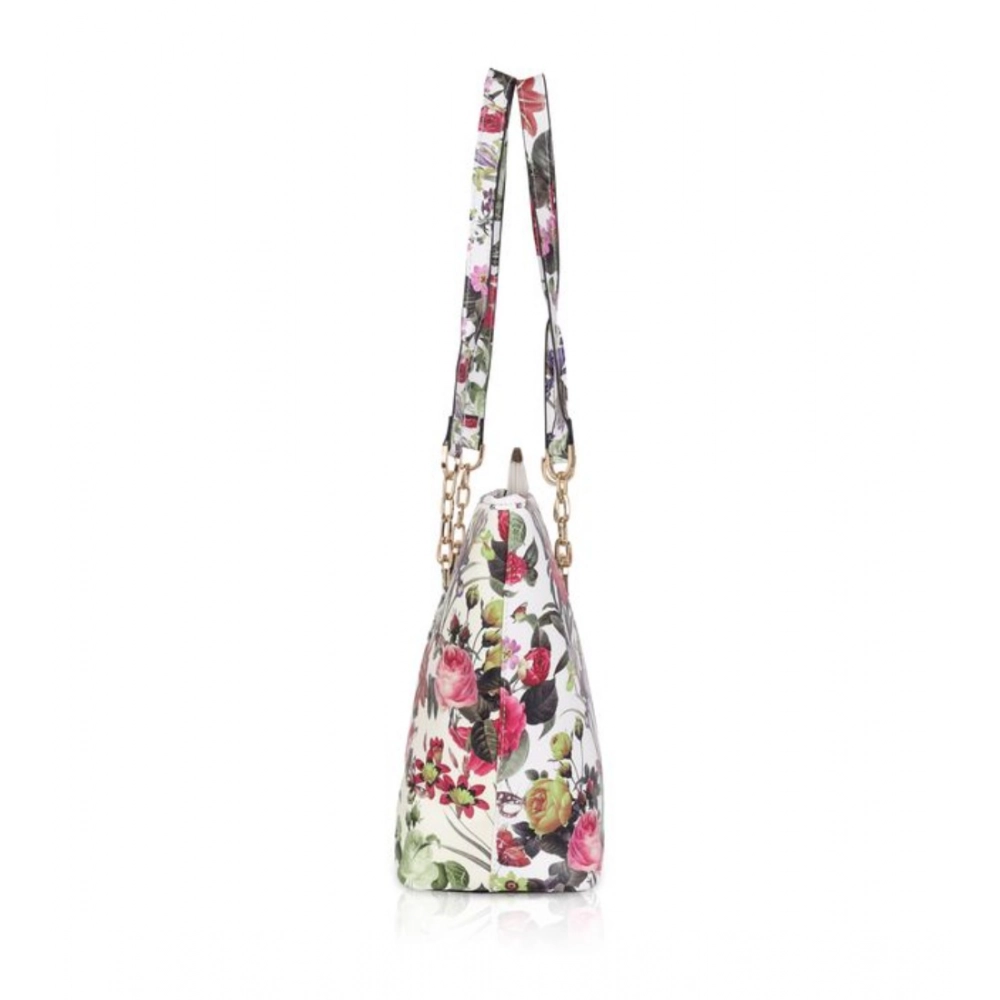 Spherevant Women's Faux Leather Printed Tote Bag (White Pink) - Image 5