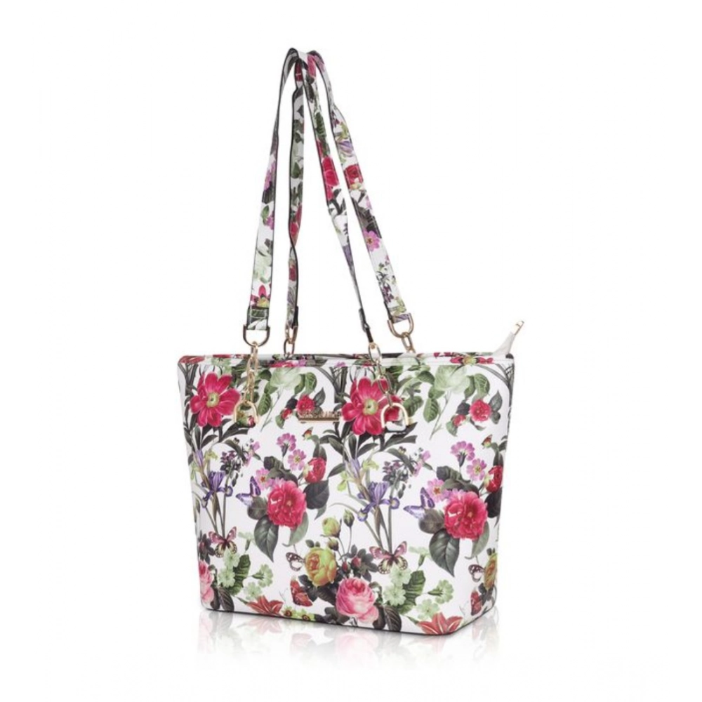 Spherevant Women's Faux Leather Printed Tote Bag (White Pink) - Image 3