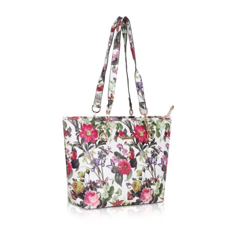 Spherevant Women's Faux Leather Printed Tote Bag (White Pink) - Image 4
