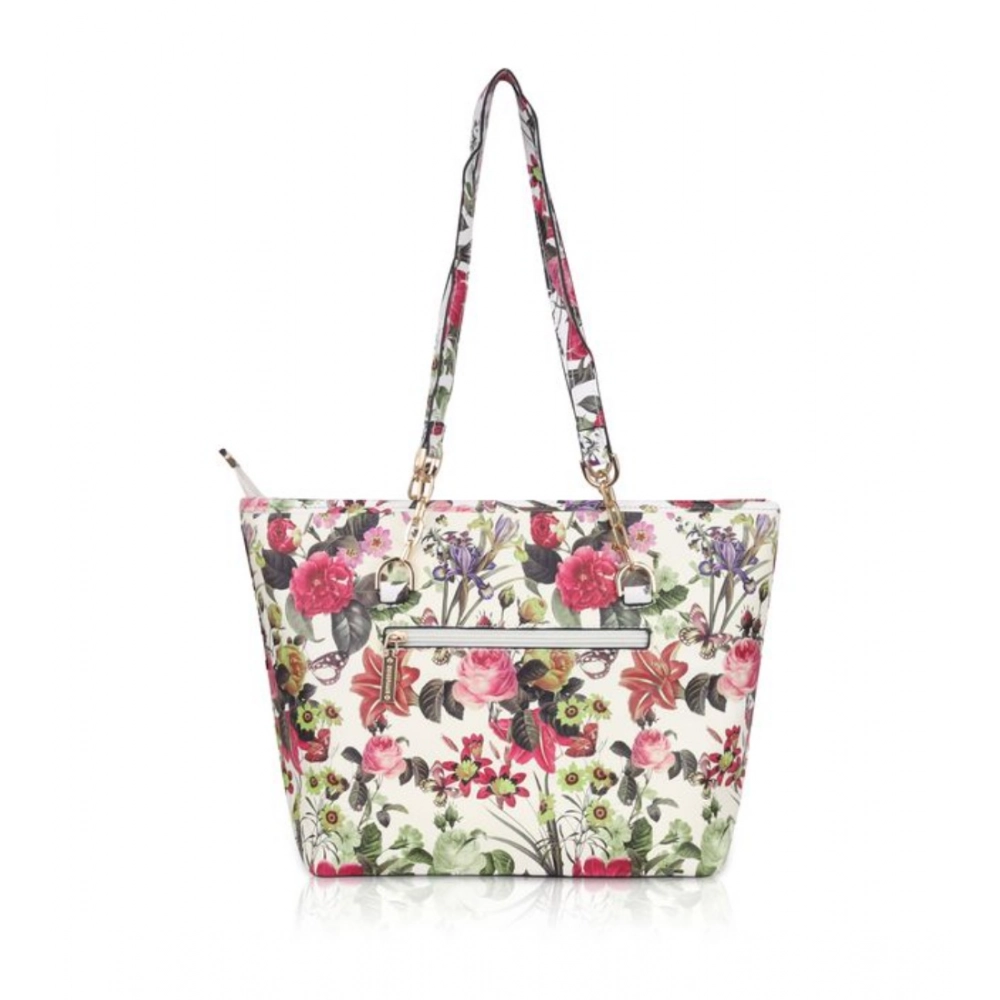 Spherevant Women's Faux Leather Printed Tote Bag (White Pink) - Image 2