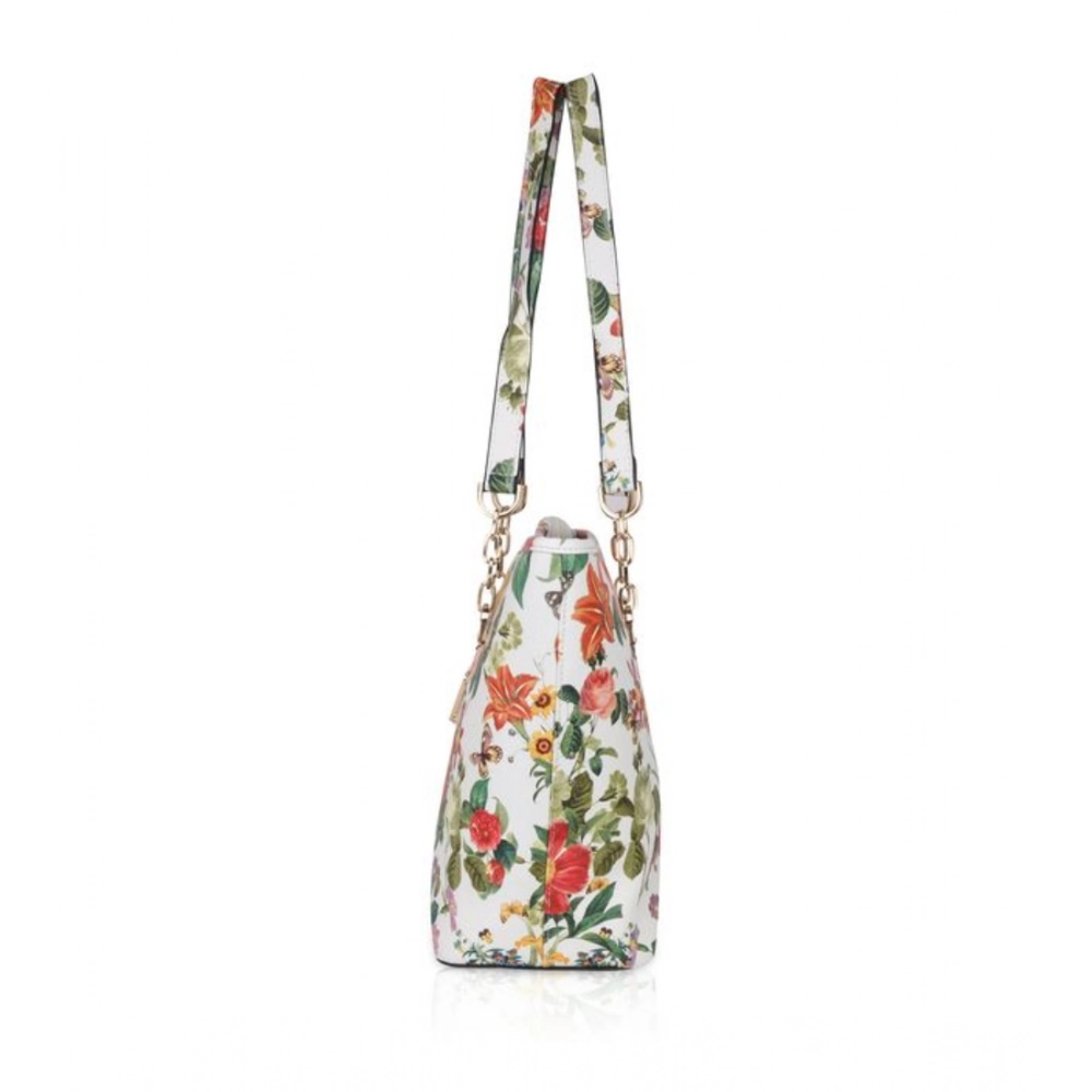 Spherevant Women's Faux Leather Printed Tote Bag (White Orang) - Image 3