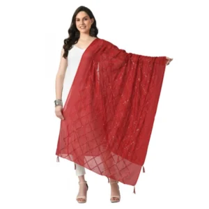 Spherevant Women's Chanderi Self Design Dupatta (Maroon, Length: Free Size)